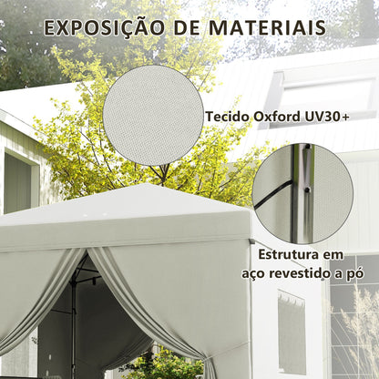 Outsunny Tenda Dobrável 3x3 m Tenda de Jardim com 4 Paredes Laterais 2 Janelas de Malha Altura Ajustável Bolsa de Transporte Impermeável e Anti-UV para Campismo Festas Branco