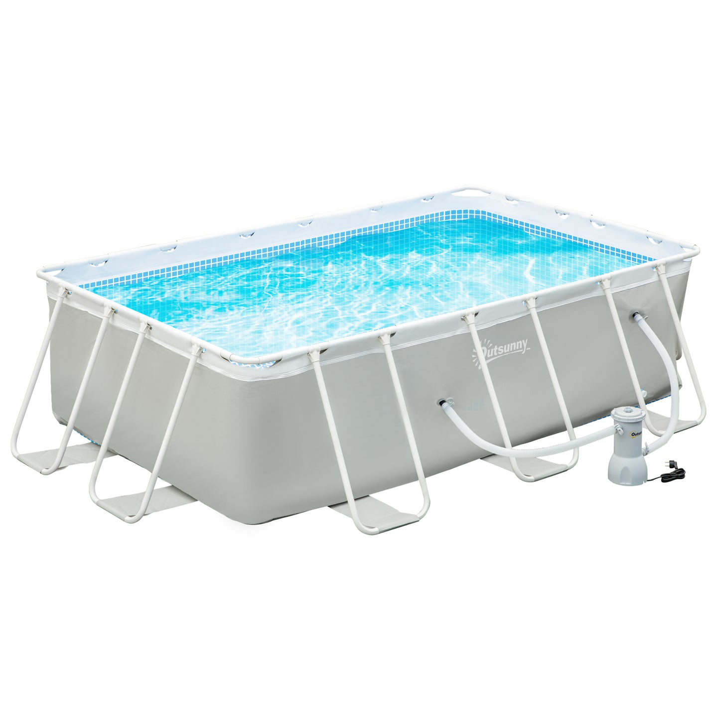 Outsunny Piscina Desmontável Tubular 340x215x80cm Piscina Retangular de Exterior com Purificador 4.000L/H Mangueiras de Comprimento 100cm e Estrutura de Aço 4200L Cinza