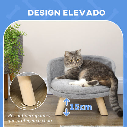 PawHut Cama Elevada para Cães Cama para Cães Mini com Almofada Lavável e Estrutura de Madeira e Almofadas Antiderrapantes para Interior Ø40,5x33 cm Cinza