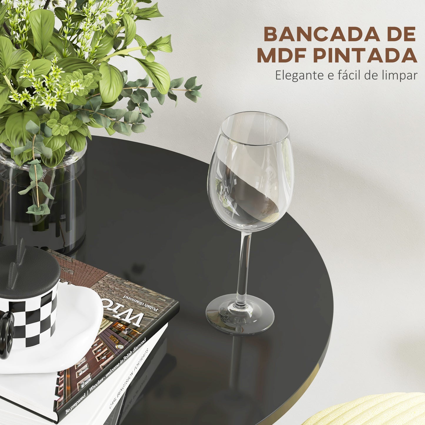 HOMCOM Mesa de Bar Redonda Mesa Alta de Cozinha Moderna com Bancada Pintada e Estrutura de Aço para 2 Pessoas para Casa Sala de Jantar Ø60x102 cm Preto