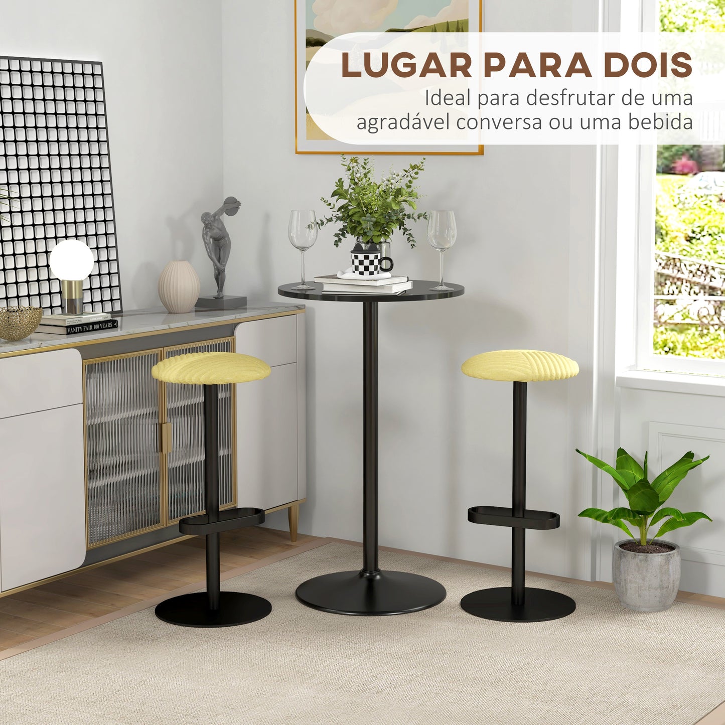 HOMCOM Mesa de Bar Redonda Mesa Alta de Cozinha Moderna com Bancada Pintada e Estrutura de Aço para 2 Pessoas para Casa Sala de Jantar Ø60x102 cm Preto