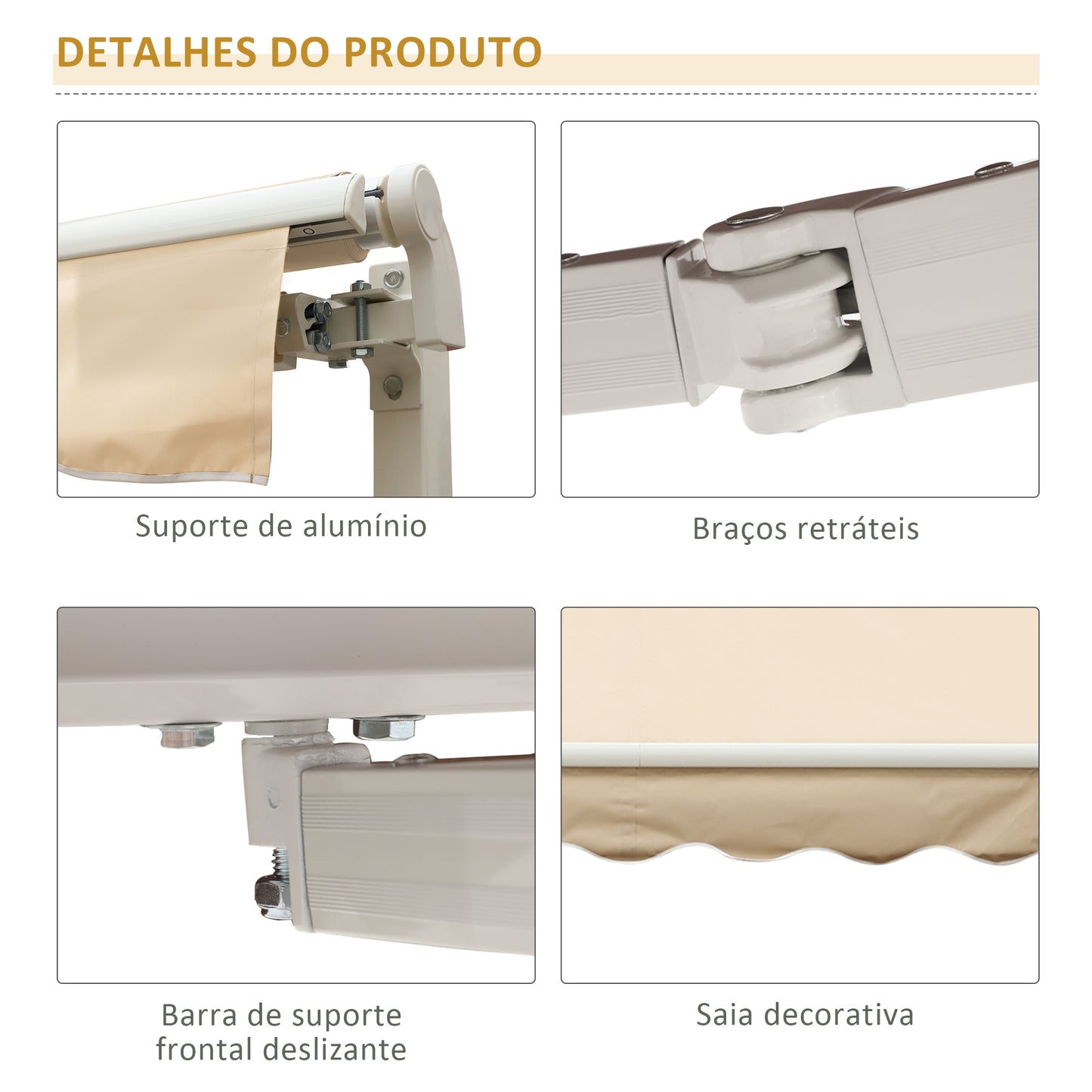 Outsunny Toldo Manual Retrátil com Manivela 295x245cm Toldo Enrolável Alumínio com Proteção Solar para Janela Portas Balcão Terraço Exterior Bege