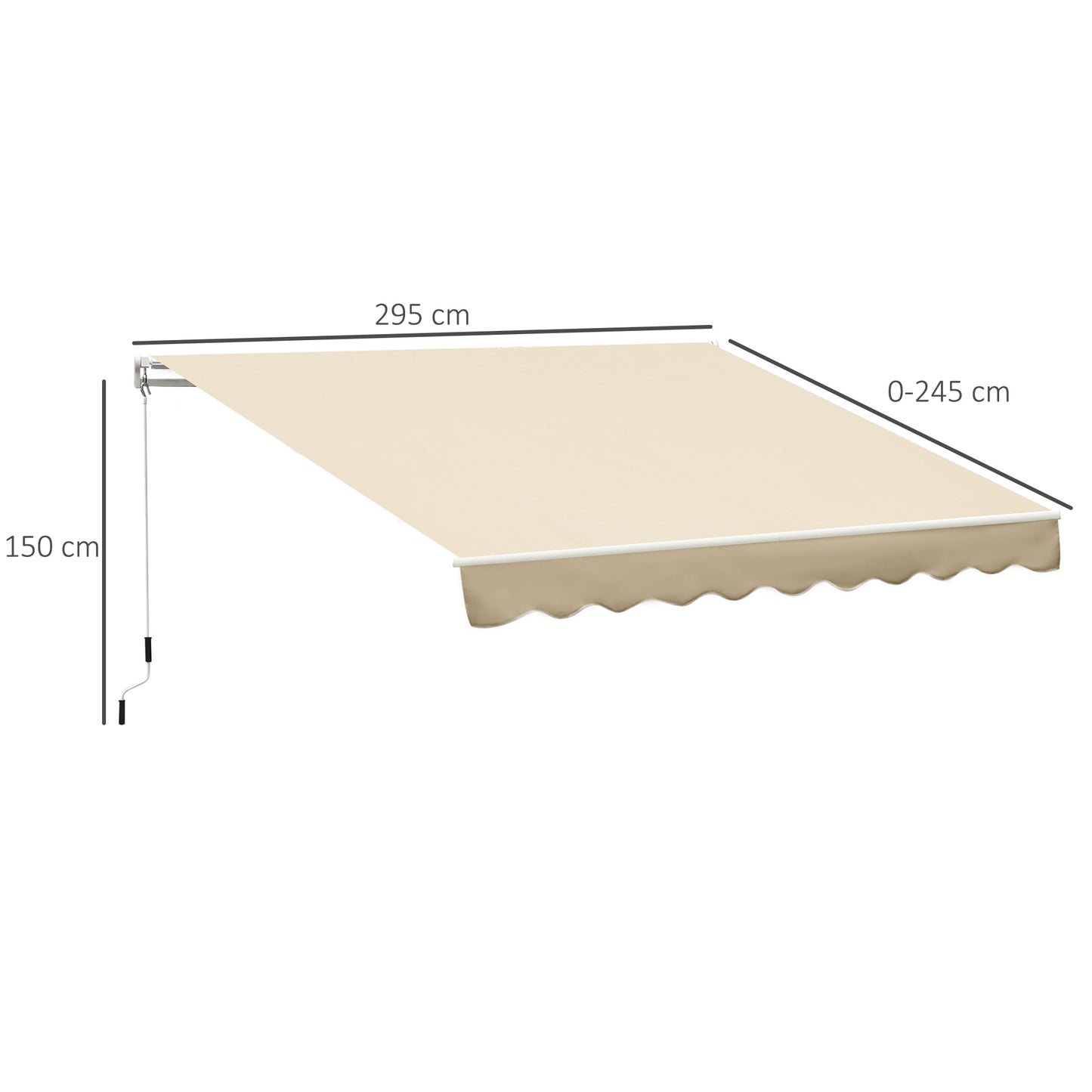 Outsunny Toldo Manual Retrátil com Manivela 295x245cm Toldo Enrolável Alumínio com Proteção Solar para Janela Portas Balcão Terraço Exterior Bege