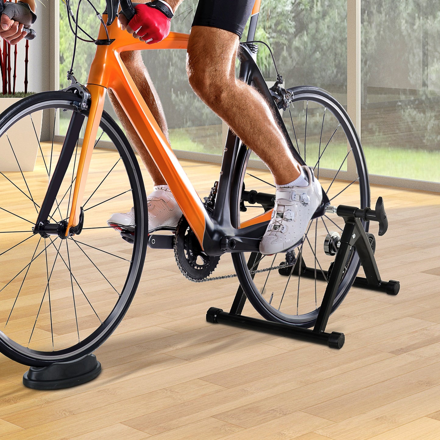 HOMCOM Rolo de Bicicleta Dobrável com Resistência Magnética Ajustável de 8 Níveis para Rodas de 650C/700C ou 26-28 Polegadas para Interior 68x62,5x49 cm Preto