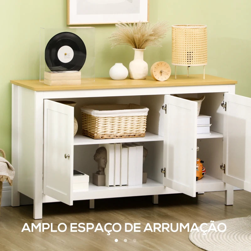 Aparador Mylov com 3 Portas de 120 cm - Branco/Castanho - Design Nórdico