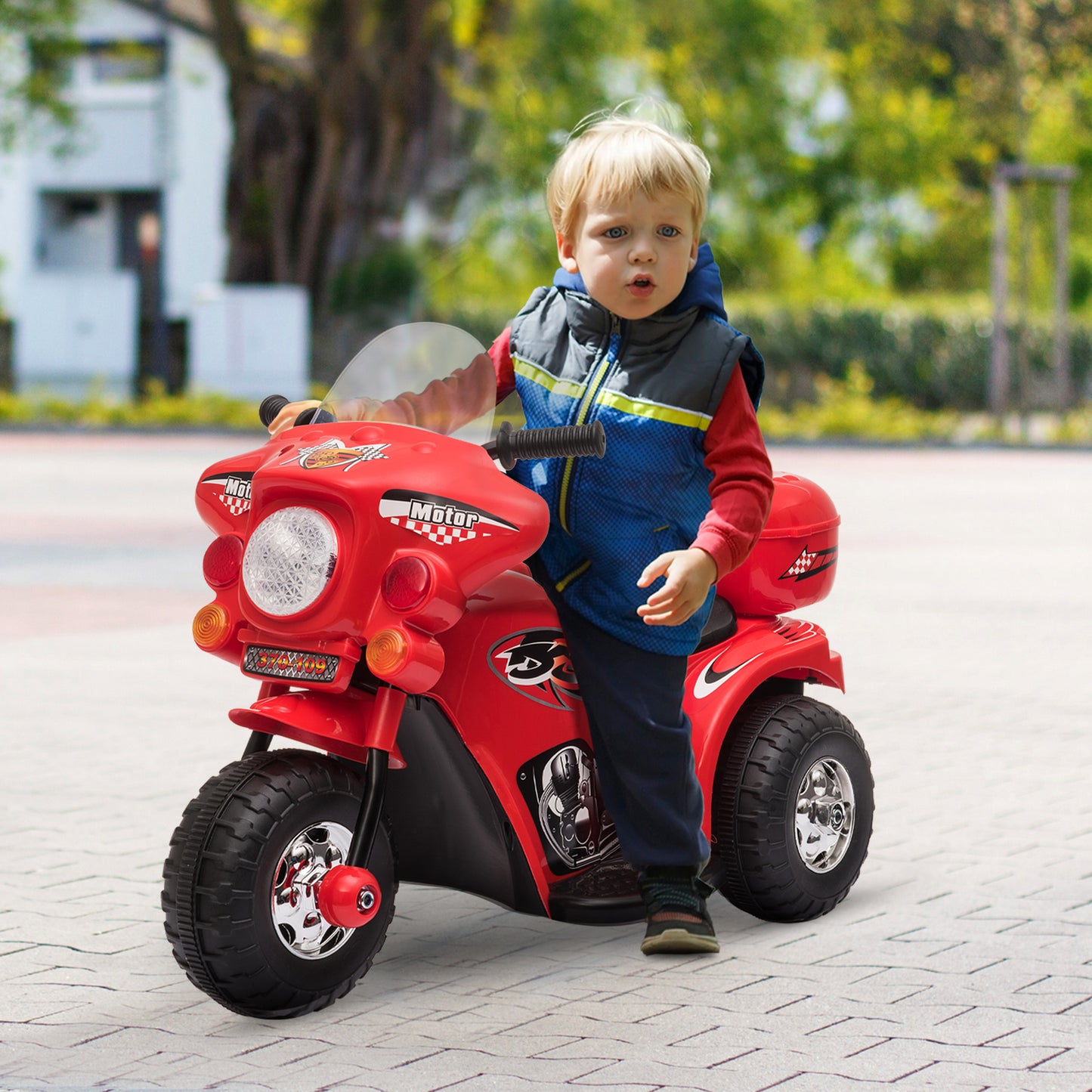 HOMCOM Mota Elétrica para Crianças de 18-36 Meses Motocicleta Infantil com 3 Rodas e Bateria 6V com Música Buzina Farol Baú 80x35x54cm Vermelho