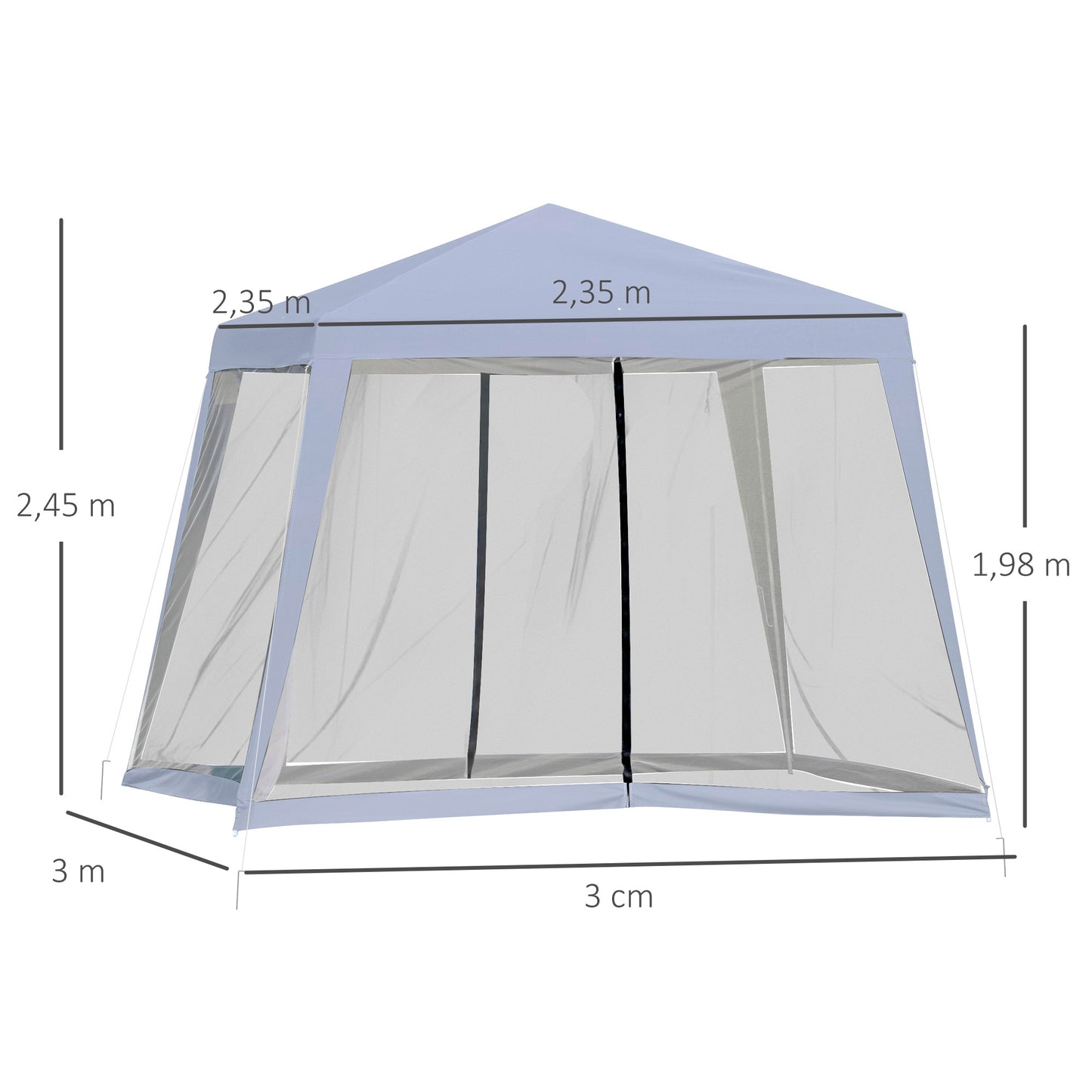 Outsunny Tenda de Jardim 3x3m Gazebo com 4 Partes Laterais Mosquiteiro com Zíper Proteção UV para Patio Cinza