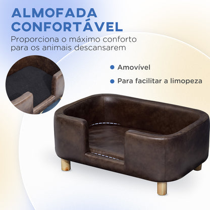 PawHut Sofá para animais de estimação Sofá pequeno e médio para cães Assento acolchoado confortável 74x48,5x31 cm marrom