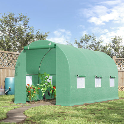 Outsunny Estufa Túnel 445x190x200 cm Estufa de Jardim com 6 Janelas 1 Porta e Cobertura de Polietileno PE 140 g/m² para Cultivo de Plantas Legumes Frutas no Terraço Pátio Verde