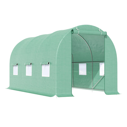 Outsunny Estufa Túnel 445x190x200 cm Estufa de Jardim com 6 Janelas 1 Porta e Cobertura de Polietileno PE 140 g/m² para Cultivo de Plantas Legumes Frutas no Terraço Pátio Verde