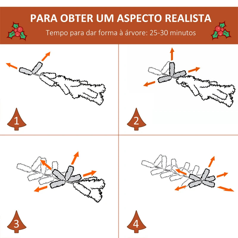 HOMCOM Árvore de Natal Artificial 180cm com 678 Ramas 53 Pinhas e 53 Frutinhas Folhas de PVC PE Base Dobrável e Suporte Metálico Decoração de Natal para Interiores Verde