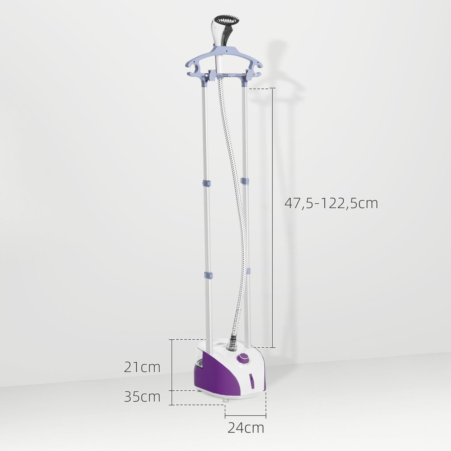 HOMCOM Ferro de Engomar Vertical com Barra Dupla Depósito 2L Ferro de Engomar a Vapor 1950W Saída de Vapor 32g/min e Temperatura Ajustável em 11 Níveis Roxo e Branco