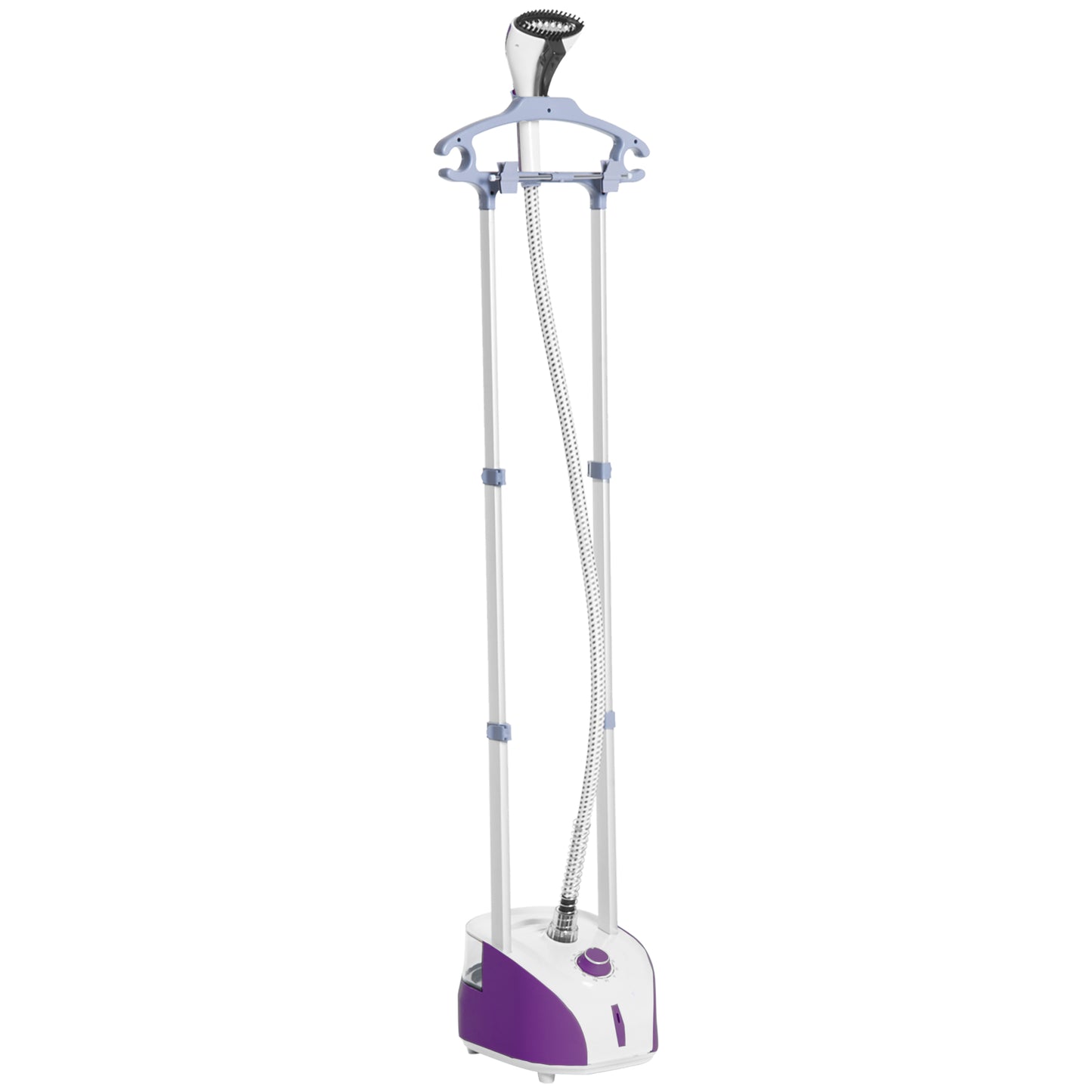 HOMCOM Ferro de Engomar Vertical com Barra Dupla Depósito 2L Ferro de Engomar a Vapor 1950W Saída de Vapor 32g/min e Temperatura Ajustável em 11 Níveis Roxo e Branco