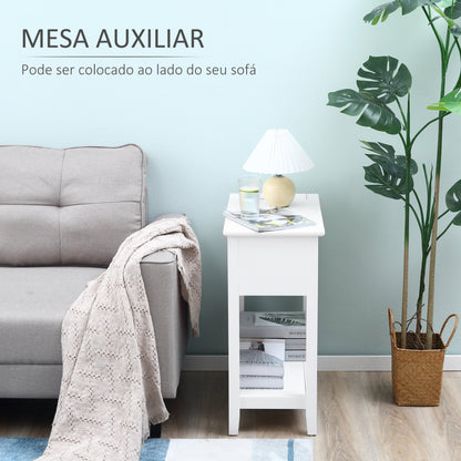 HOMCOM Mesa Auxiliar Mesa Lateral com Tampa Abatível Prateleira de Armazenamento e Orifício para Cabos Oculto para Sala de Estar Dormitório 60,5x32,5x70cm Branco