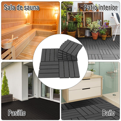 Outsunny Conjunto de 9 Estrados 30x30cm com Área de 0.81 m² para Exterior e Interior Estrados com Sistema Click com Superfície Antiderrapante para Balcão Terraço Jardim Preto