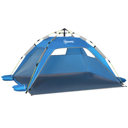 Outsunny Tenda de Praia Dobrável Tenda de Praia Pop-up para 1-2 Pessoas com 2 Portas 2 Janelas e Bolsa de Transporte para Parque Campismo 220x173x120 cm Azul