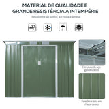 Abrigo de Jardim Metálico – 213x130x173 cm – Com Porta de Correr, Ventilações e Estrutura Resistente – Verde Claro