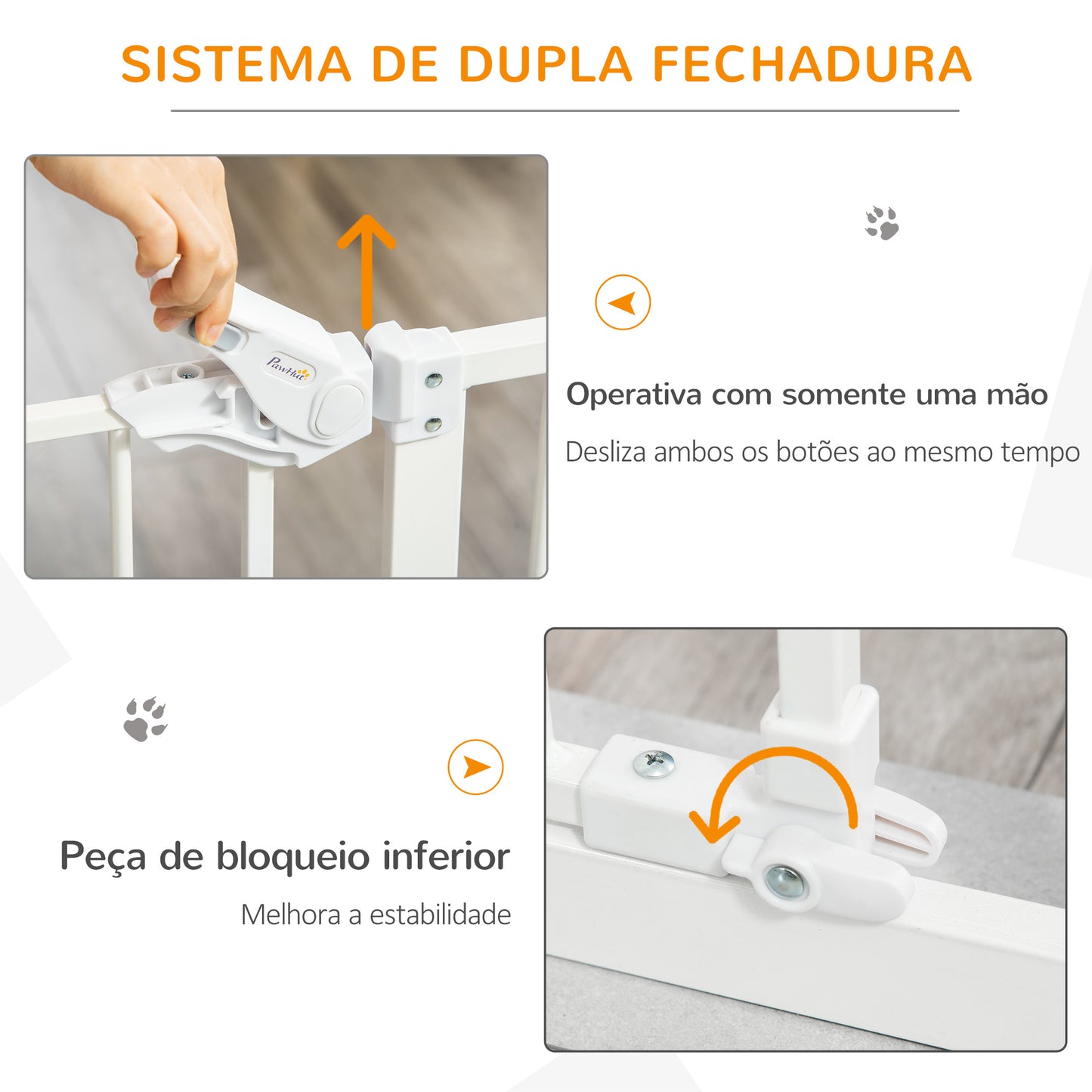 PawHut Barreira de Segurança para Cães Animais de Estimação 74-80cm para Escadas Portas e Corredor com Porta com Fechamento Automático e Sistema de Duplo Bloqueio Altura 76,2cm Branco