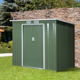 Abrigo de Jardim Metálico – 213x130x173 cm – Com Porta de Correr, Ventilações e Estrutura Resistente – Verde Claro