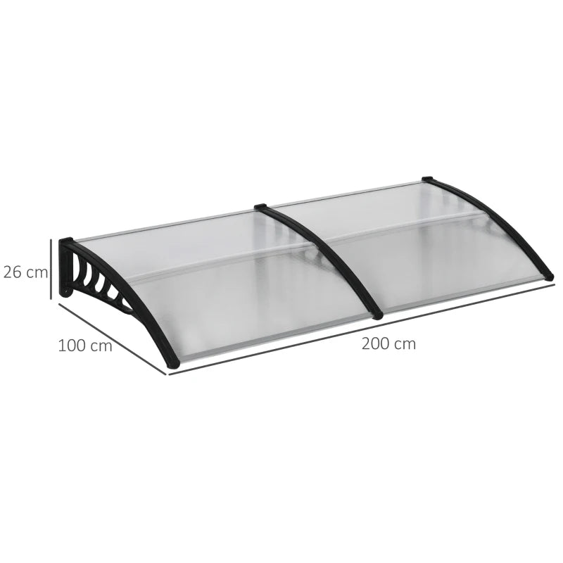 Outsunny Marquise de Proteção 200x96 cm Marquise Exterior para Portas e Janelas contra o Sol e Chuva com Suporte de PP Policarbonato Transparente