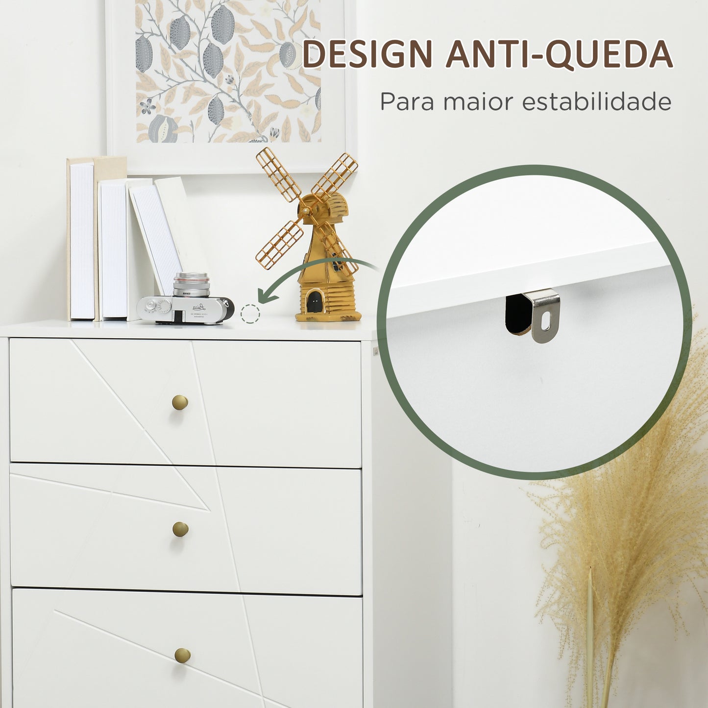 HOMCOM Cómoda de Quarto Moderna Cómoda de Madeira com 4 Gavetas e Pés Metálicos Cómoda de Gavetas para Sala Escritório 60x40x100 cm Branco