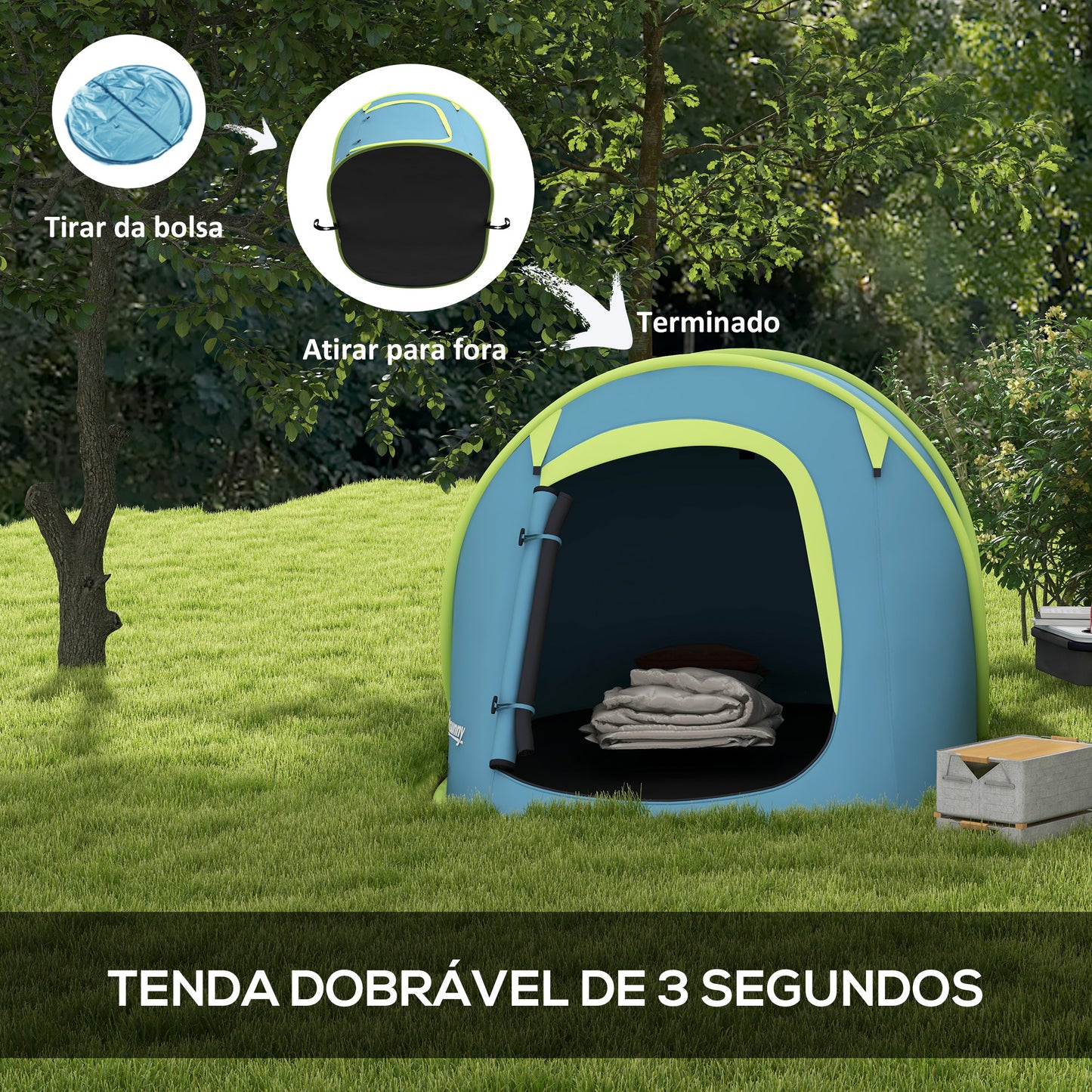 Outsunny Tenda de Campismo para 2-3 Pessoas Tenda de Campismo Impermeável de 2000 mm com Bolsa de Transporte para Campismo Pesca Trekking 245x148x105 cm Azul