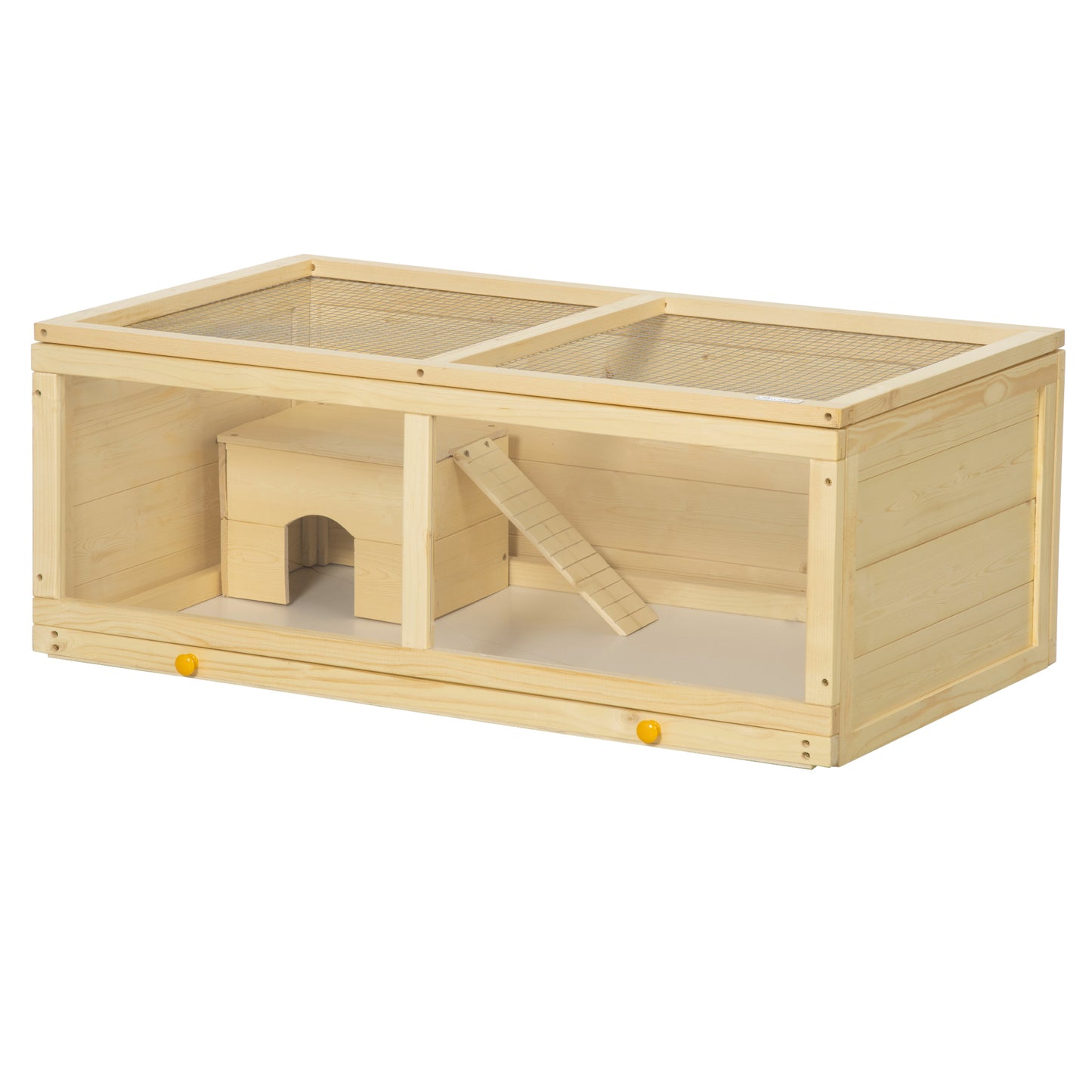 PawHut Gaiola para Hamster de Madeira 100x58x38cm Casa para Roedores com Tampa Abatível Painel de Acrílico Bandeja Amovível e Casa para Coelhos Chinchilas Madeira