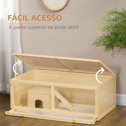 PawHut Gaiola para Hamster de Madeira 100x58x38cm Casa para Roedores com Tampa Abatível Painel de Acrílico Bandeja Amovível e Casa para Coelhos Chinchilas Madeira