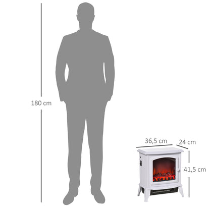 HOMCOM Lareira Elétrica Portátil 1000/2000W com Simulação de Chama Termostato Ajustável e Proteção de Superaquecimento para Salas de até 25m² 36,5x24x41,5cm Branco