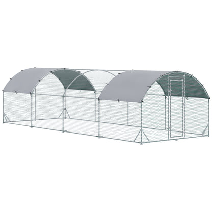 PawHut Galinheiro para Exterior Grande 2,8x7,60x1,97 m Galinheiro para 16-24 Galinhas de Aço Galvanizado com Teto de Tecido Oxford para Coelhos Aves Prata