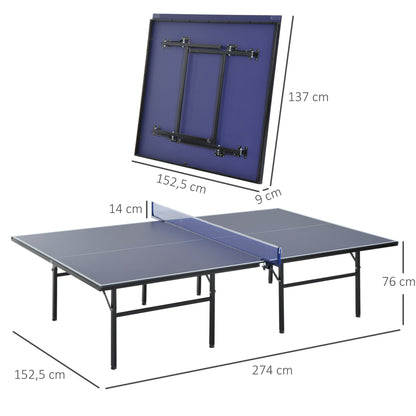 HomCom Mesa de Ping Pong Dobrável com Rede – Cor Azul – Aço e MDF – 152.5x274x76cm