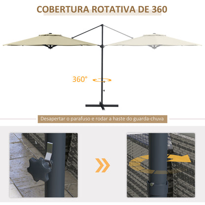 Outsunny Chapéu de Sol Excêntrico Ø294x242 cm Chapéu de Sol de Jardim com Altura Ajustável Mastro Giratório 360° Ângulo Ajustável e Ventilação Superior para Pátio Piscina Creme