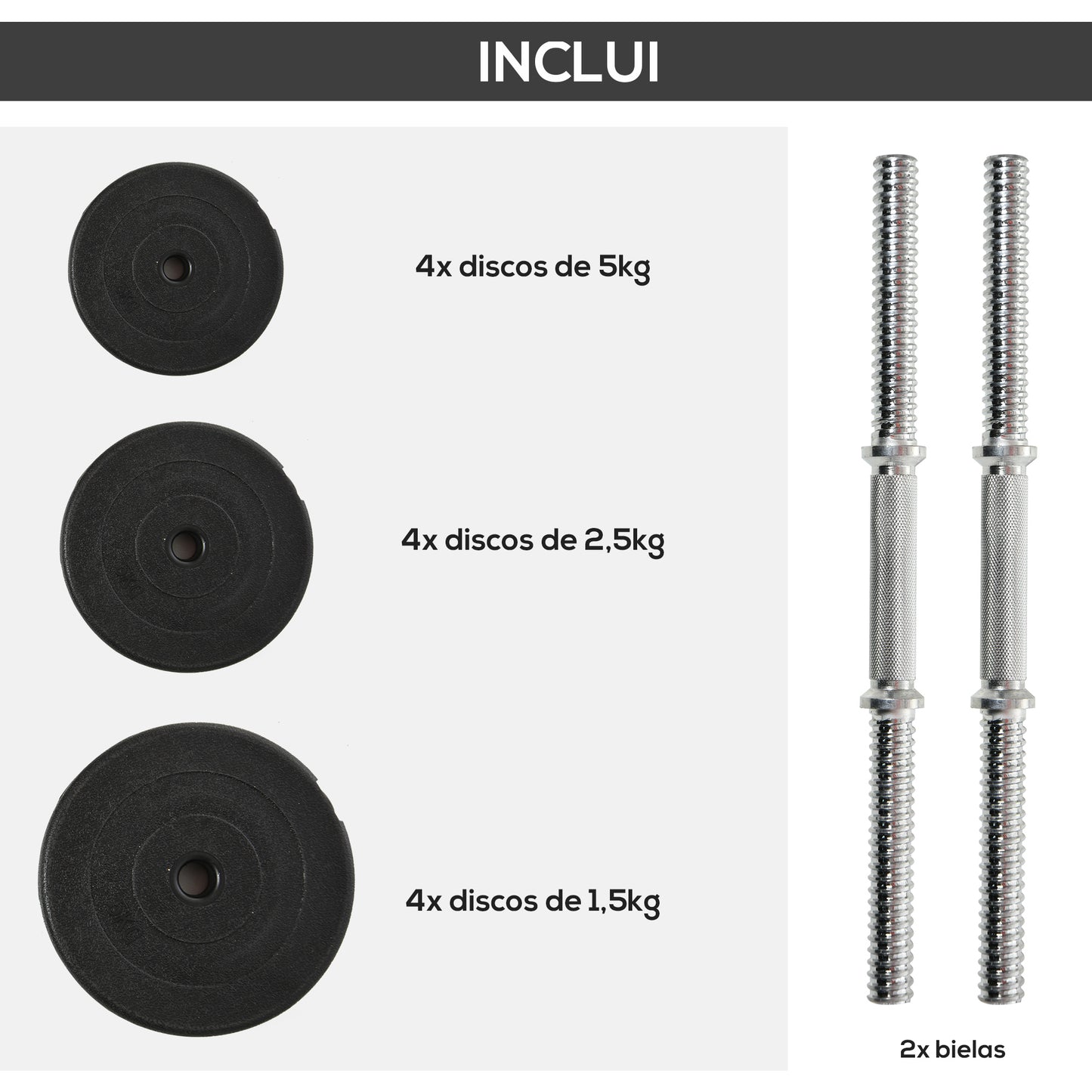 HOMCOM Conjunto de Halteres Pesos Fitness 40kg Ajustável Musculação com Barra de Aço e Discos para Ginásio Casa Preto e Prata