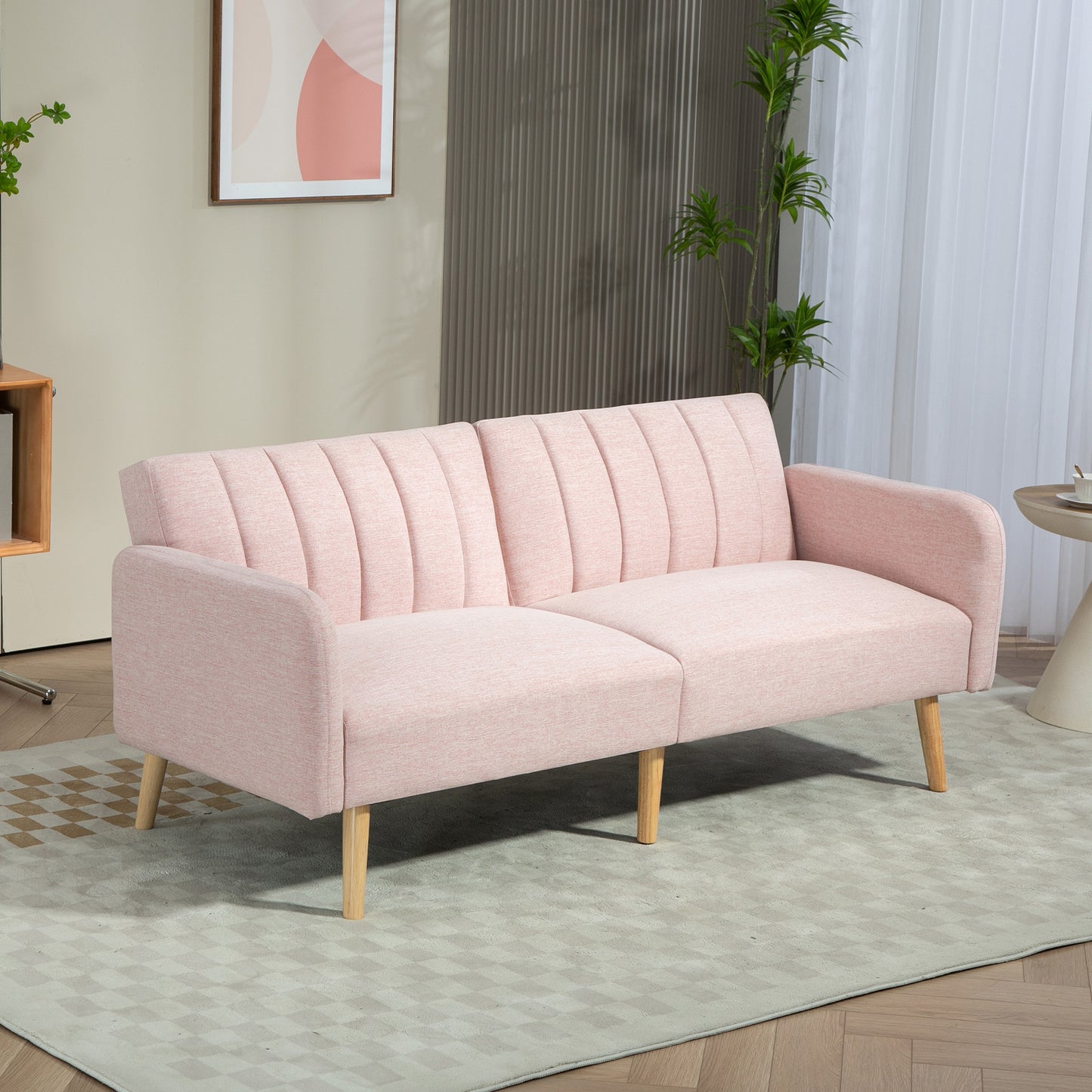 Sofá Cama de 2 Lugares com Encosto Ajustável - Rosa - Design Escandinavo