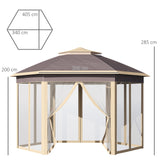 Outsunny Tenda Dobrável 4,05x3,4x2,85 m Tenda de Jardim Hexagonal com Duplo Teto 6 Mosquiteiras Amovíveis Bolsa de Transporte Altura Ajustável e Anti-UV para Festa Pátio Bege