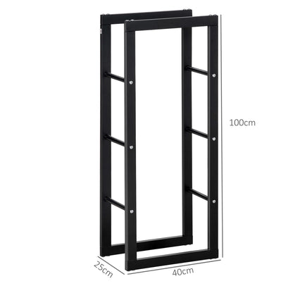 HOMCOM Suporte para Lenha de Metal Porta Lenha Metálico para Interior e Exterior Carga Máxima 100 kg 40x25x100 cm Preto