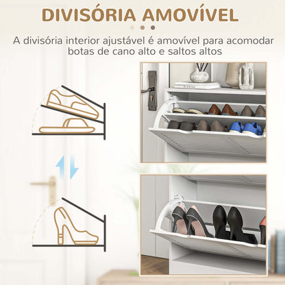 HOMCOM Sapateira Moderna Sapateira Entrada com 2 Gavetas Rebatíveis e Prateleias Ajustáveis para 16 Pares de Sapatos Sapateira Compacta para Corredor 81,5x25x83 cm Branco