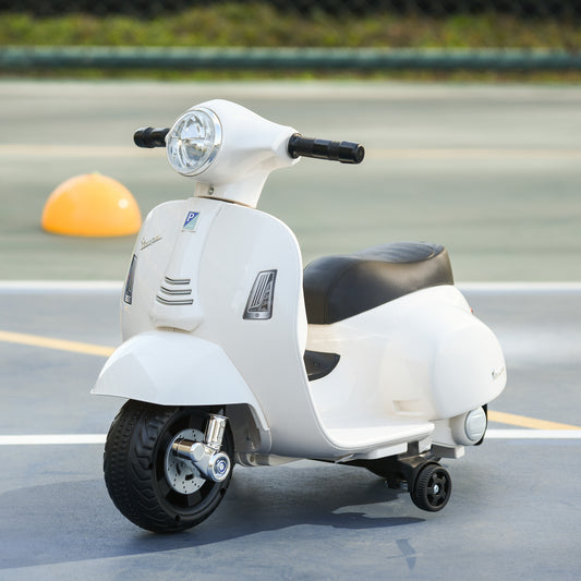 HOMCOM Mota Elétrica Vespa para Crianças de 18-36 Meses com Farol Buzina e 4 Rodas Motocicleta Infantil com Licença 66,5x38x52 cm Branco