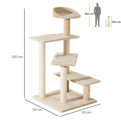 PawHut Árvore para gato Poste para arranhar com cama de plataforma e cobertor de sisal de veludo bege - 50x50x100cm