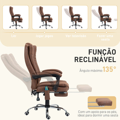 Vinsetto Cadeira de Massagem com 6 Pontos de Massagem Cadeira Giratória de Escritório Reclinável com Altura Ajustável Função de Aquecimento Apoio para os Pés Retrátil e Comando à Distância Marrom