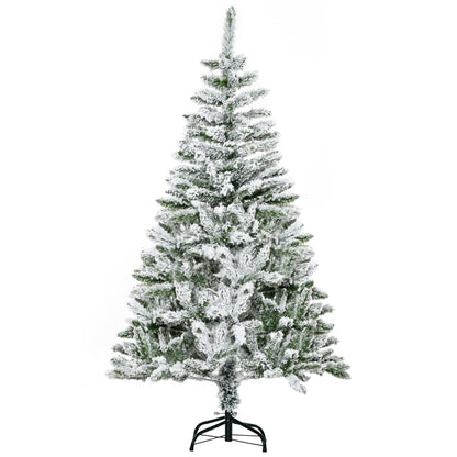 HOMCOM Árvore de Natal Artificial 150 cm com Neve Ignífugo com 358 Ramos Folhas de PVC Base Dobrável e Suporte Metálico Decoração de Natal para Interiores Verde