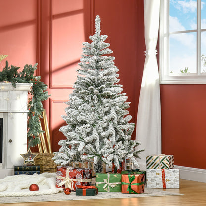 HOMCOM Árvore de Natal Artificial 150 cm com Neve Ignífugo com 358 Ramos Folhas de PVC Base Dobrável e Suporte Metálico Decoração de Natal para Interiores Verde