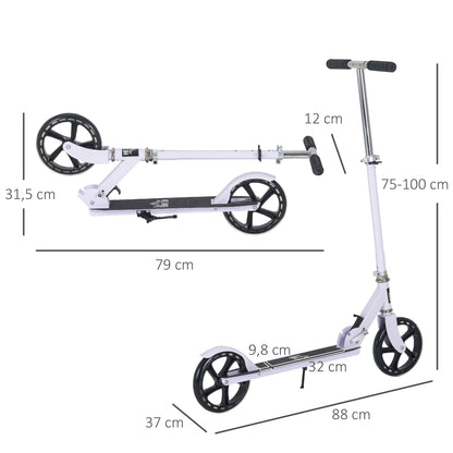 Trotinete Dobrável para Crianças de 7 a 14 Anos Trotinete Infantil com Guiador Ajustável em 4 Níveis e Travão 88x37x75-100cm Branco