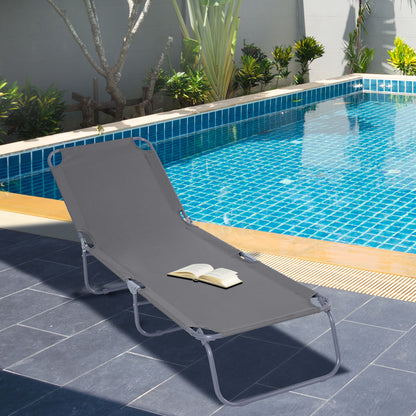 Outsunny Espreguiçadeira Dobrável Espreguiçadeira de Jardim com Encosto Ajustável em 5 Posições Peso Máximo 120 kg para Terraço Piscina Praia 187x55x24 cm Cinza