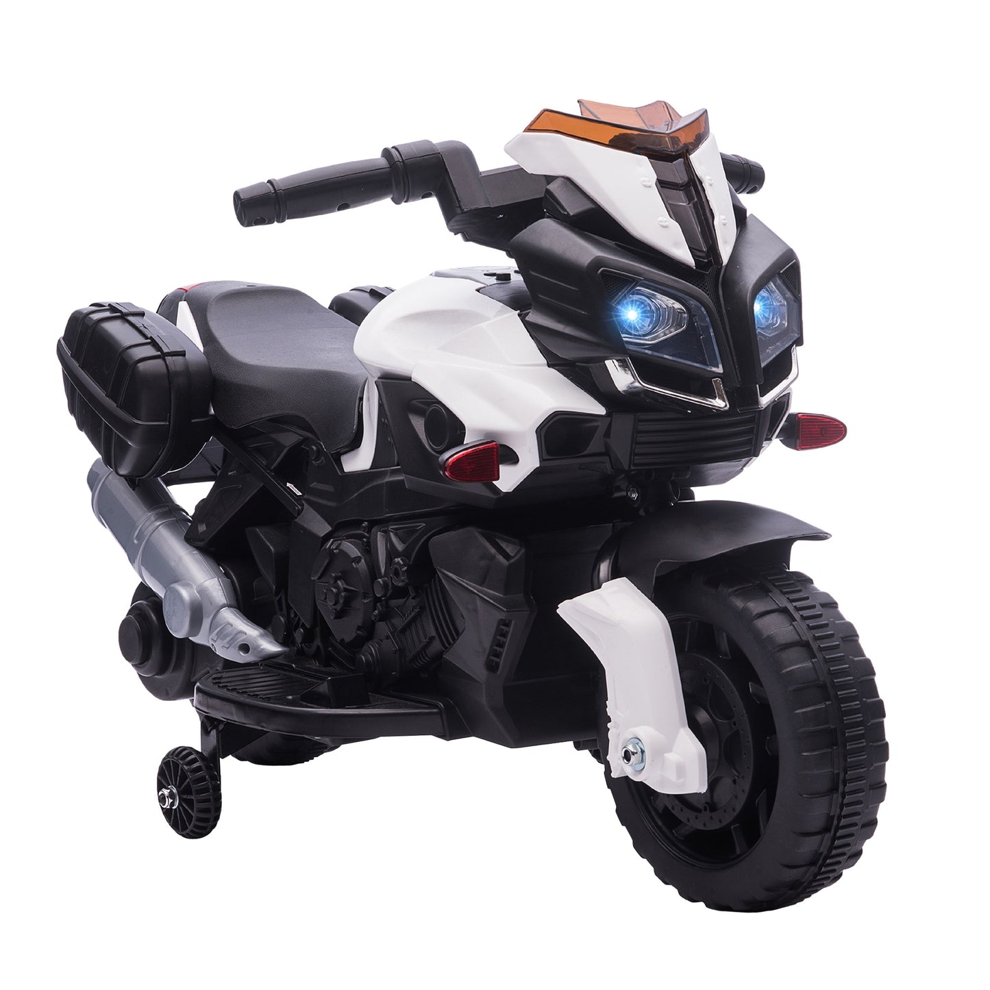 HOMCOM Moto Elétrica para Crianças a partir de 18 Meses 6V com Faróis Buzina 2 Rodas de Equilibrio Velocidade Máx. de 3km/h Motocicleta de Brinquedo 88,5x42,5x49cm Branco