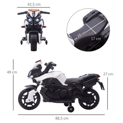 HOMCOM Moto Elétrica para Crianças a partir de 18 Meses 6V com Faróis Buzina 2 Rodas de Equilibrio Velocidade Máx. de 3km/h Motocicleta de Brinquedo 88,5x42,5x49cm Branco