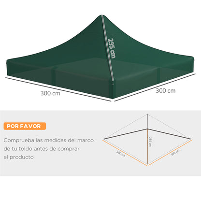 Outsunny Toldo de Substituição 3x3 m para Pérgola de Jardim Cobertura de Substituição para Tenda Dobrável de Tecido Oxford Impermeável e Anti-UV Verde Escuro