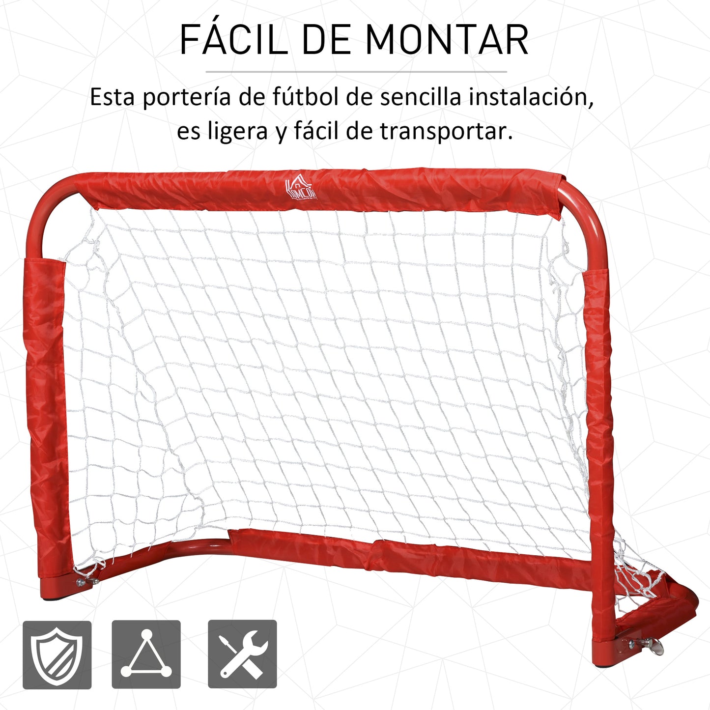 HOMCOM Conjunto de 2 balizas de futebol dobráveis com rede Tetrolon para a prática de futebol 90x36x 60cm vermelho