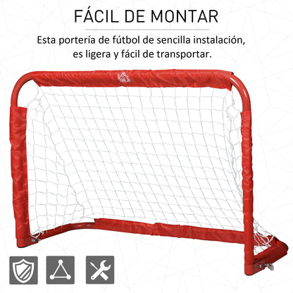 HOMCOM Conjunto de 2 balizas de futebol dobráveis com rede Tetrolon para a prática de futebol 90x36x 60cm vermelho