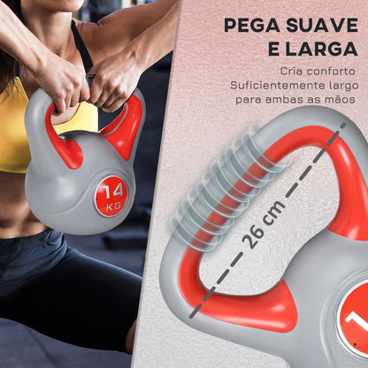 SPORTNOW Kettlebell 14 kg Peso Russo com Revestimento de PU e Enchimento de Areia para Treinamento em Casa Ginásio 26x18x32 cm Vermelho e Cinza